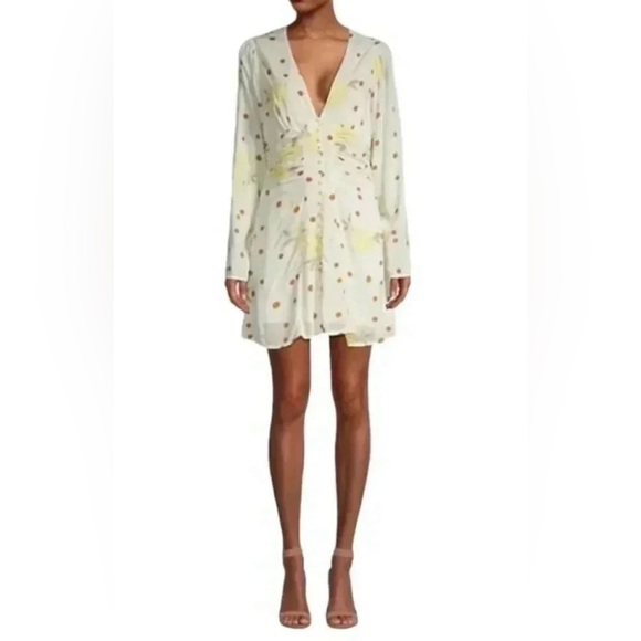 Free People long Sleeve Sunshine Datenight  V-Neck Mini Dress Size L - Picture 2 of 13